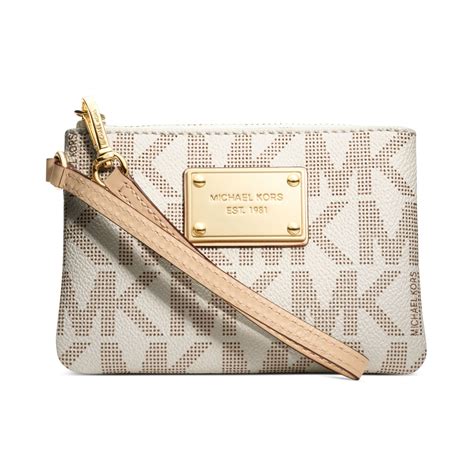 michael kors jet set mk signature jacquard small wristlet green|michael kors official website.